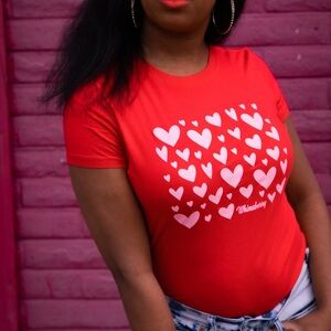 Pink Hearts Pinup Rockabilly Red Women’s shirt by Whimsberry